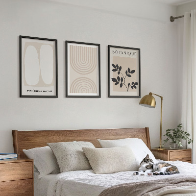 Įrėmintas triptikas Boho subtilūs augalų plakatai
