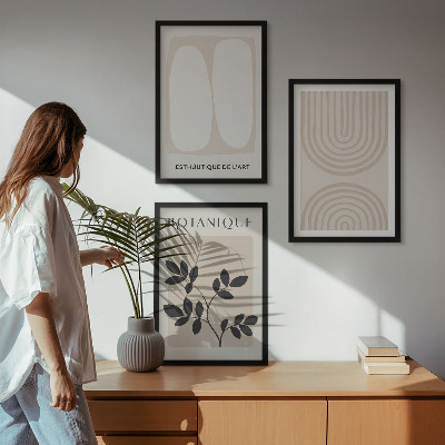 Įrėmintas triptikas Boho subtilūs augalų plakatai
