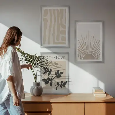 Abstraktūs augalų raštai 3 paveikslų rinkinys su rėmais