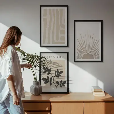 Abstraktūs augalų raštai 3 paveikslų rinkinys su rėmais