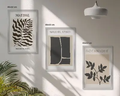 Minimalistiniai augalų plakatai įrėmintas triptikas