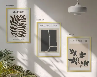 Minimalistiniai augalų plakatai įrėmintas triptikas