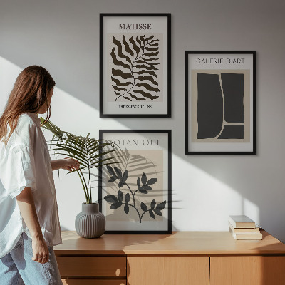 Įrėmintas triptikas Minimalistiniai augalų plakatai