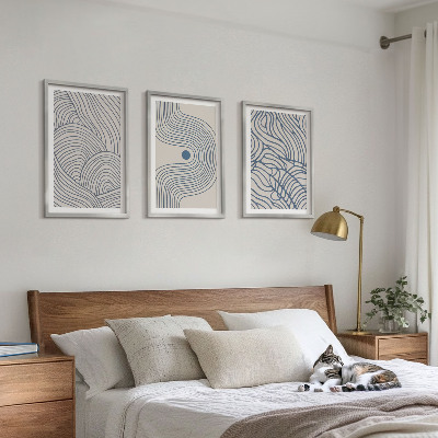 3 paveikslų rinkinys su rėmais Abstrakčios linijos, bangos, formos