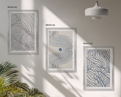 3 paveikslų rinkinys su rėmais Abstrakčios linijos, bangos, formos