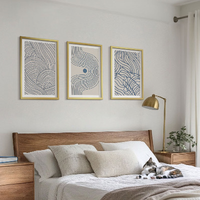 3 paveikslų rinkinys su rėmais Abstrakčios linijos, bangos, formos
