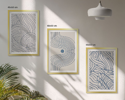 3 paveikslų rinkinys su rėmais Abstrakčios linijos, bangos, formos