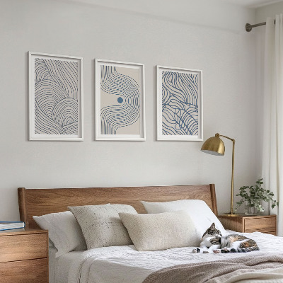 3 paveikslų rinkinys su rėmais Abstrakčios linijos, bangos, formos