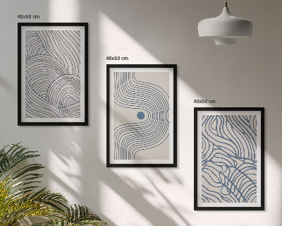 3 paveikslų rinkinys su rėmais Abstrakčios linijos, bangos, formos