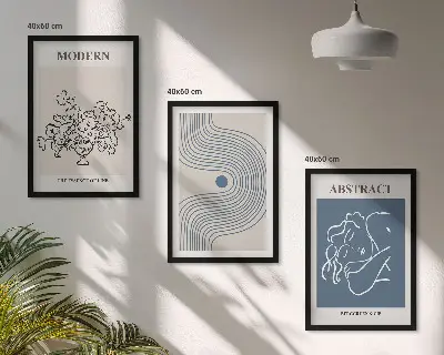 Abstraktūs gėlių linijų plakatai 3 paveikslų rinkinys su rėmais
