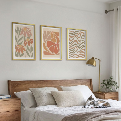 3 paveikslų rinkinys su rėmais Pastelinės abstrakčios gėlės