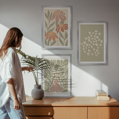 3 paveikslų rinkinys su rėmais Gėlių boho raštai
