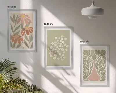 Gėlių boho raštų paveikslų rinkinys su rėmais, 3 dalių