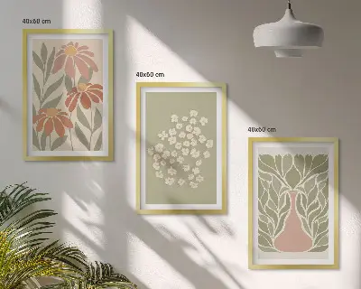 Gėlių boho raštų paveikslų rinkinys su rėmais, 3 dalių