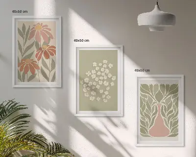 Gėlių boho raštų paveikslų rinkinys su rėmais, 3 dalių