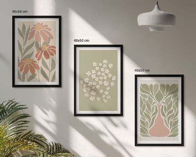 3 paveikslų rinkinys su rėmais Gėlių boho raštai