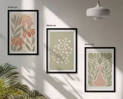 Gėlių boho raštų paveikslų rinkinys su rėmais, 3 dalių
