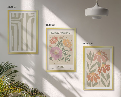 3 paveikslų rinkinys su rėmais Botaniniai motyvai Paryžiaus minimalizmas
