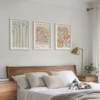 Botaniniai motyvai Paryžiaus minimalizmas 3 paveikslų rinkinys su rėmais