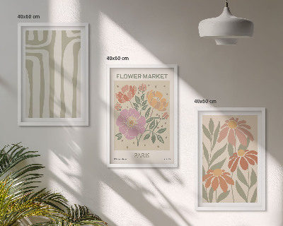 3 paveikslų rinkinys su rėmais Botaniniai motyvai Paryžiaus minimalizmas