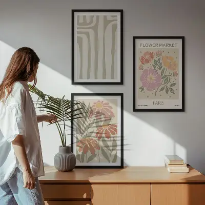 Botaniniai motyvai Paryžiaus minimalizmas 3 paveikslų rinkinys su rėmais