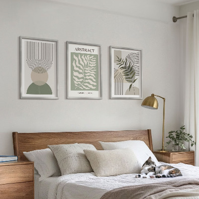 Įrėmintas triptikas Botaninės boho abstrakcijos