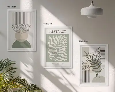 Botaninės boho abstrakcijos įrėmintas triptikas