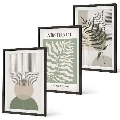 Botaninės boho abstrakcijos įrėmintas triptikas
