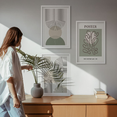 3 paveikslų rinkinys su rėmais Geometriniai botaniniai raštai