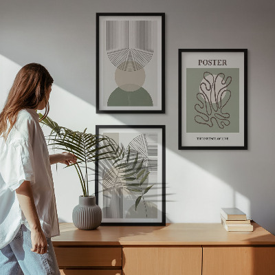 3 paveikslų rinkinys su rėmais Geometriniai botaniniai raštai