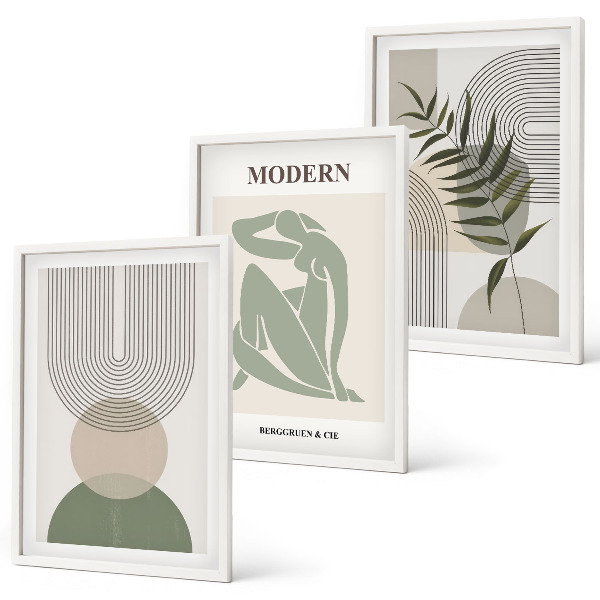 Įrėmintas triptikas Stilinga augalų grafika