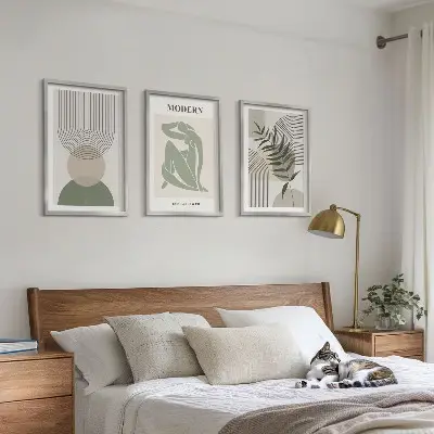 Stilinga augalų grafika įrėmintas triptikas