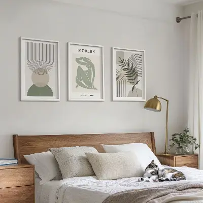 Stilinga augalų grafika įrėmintas triptikas