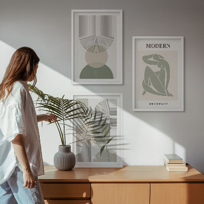 Įrėmintas triptikas Stilinga augalų grafika
