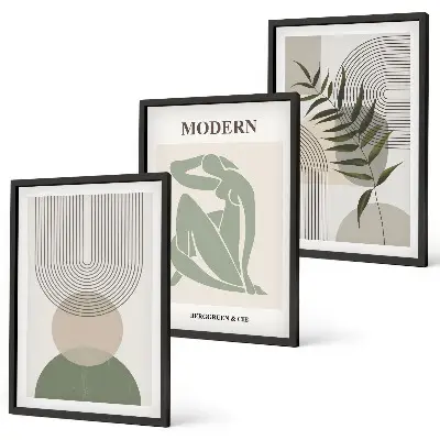 Stilinga augalų grafika įrėmintas triptikas
