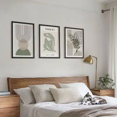 Stilinga augalų grafika įrėmintas triptikas