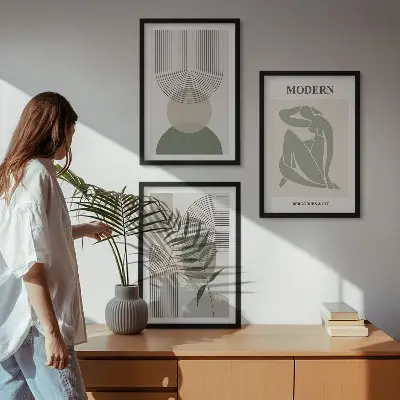 Stilinga augalų grafika įrėmintas triptikas