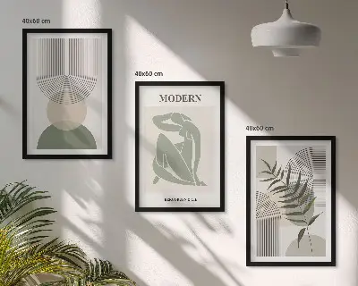 Stilinga augalų grafika įrėmintas triptikas