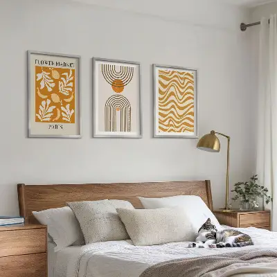 Geometrinių augalų raštų plakatai 3 paveikslų rinkinys su rėmais