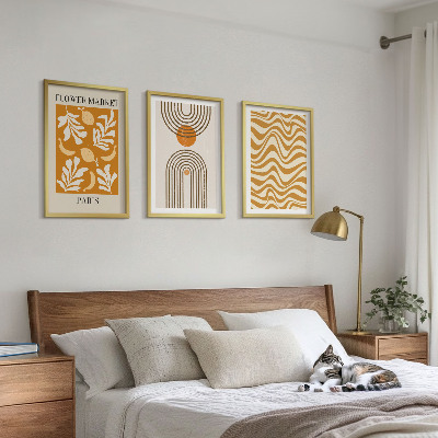 3 paveikslų rinkinys su rėmais Geometrinių augalų raštų plakatai