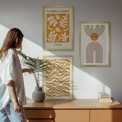 3 paveikslų rinkinys su rėmais Geometrinių augalų raštų plakatai
