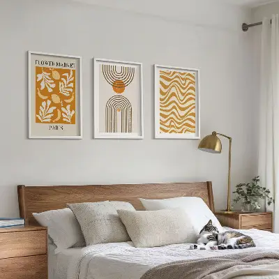 Geometrinių augalų raštų plakatai 3 paveikslų rinkinys su rėmais