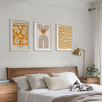 3 paveikslų rinkinys su rėmais Geometrinių augalų raštų plakatai