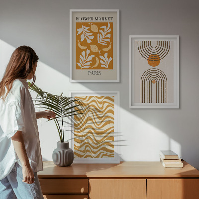 3 paveikslų rinkinys su rėmais Geometrinių augalų raštų plakatai