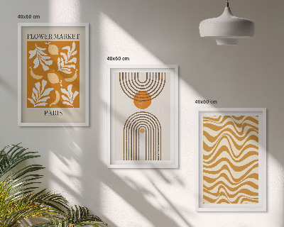 3 paveikslų rinkinys su rėmais Geometrinių augalų raštų plakatai