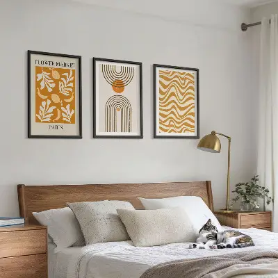Geometrinių augalų raštų plakatai 3 paveikslų rinkinys su rėmais