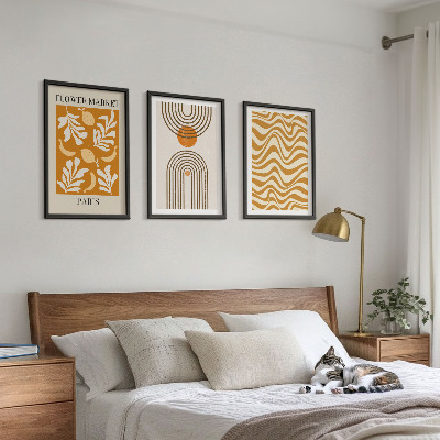 3 paveikslų rinkinys su rėmais Geometrinių augalų raštų plakatai