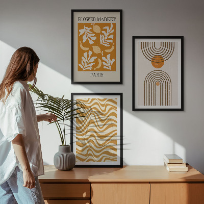 3 paveikslų rinkinys su rėmais Geometrinių augalų raštų plakatai