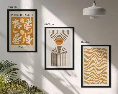 Geometrinių augalų raštų plakatai 3 paveikslų rinkinys su rėmais