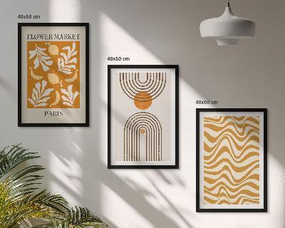 3 paveikslų rinkinys su rėmais Geometrinių augalų raštų plakatai